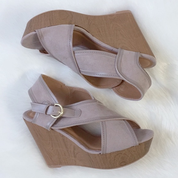 Taupe Criss Cross Wedges - Picture 4 of 7